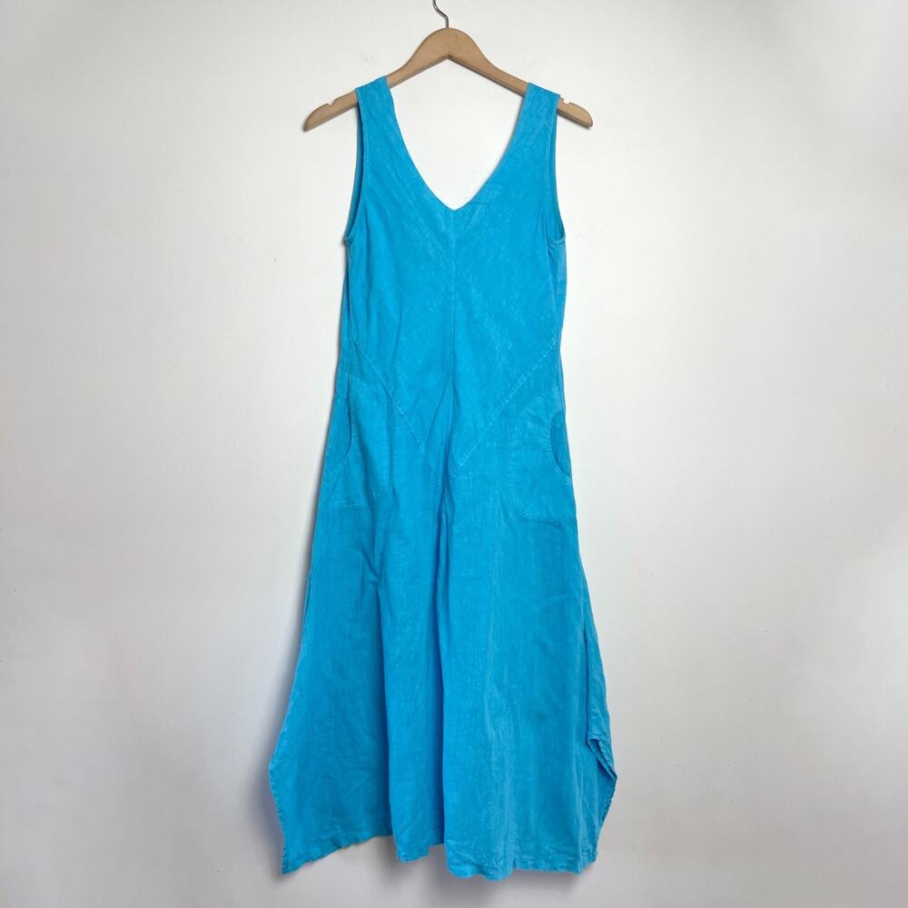 Grand Greece Linen Dress Small Aqua Blue Lagenlook Minimalist Coastal Resort